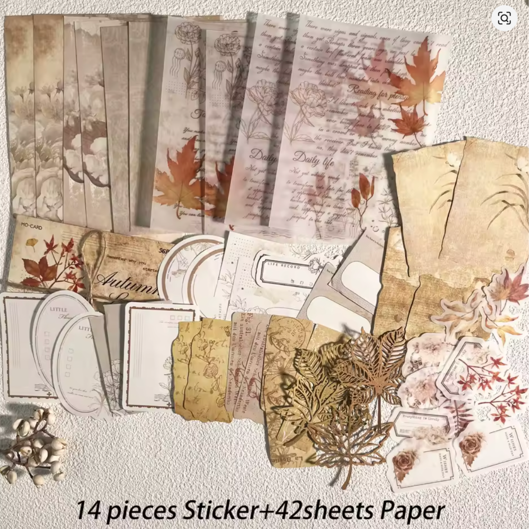 56 Pcs Vintage Paper and Stickers Set