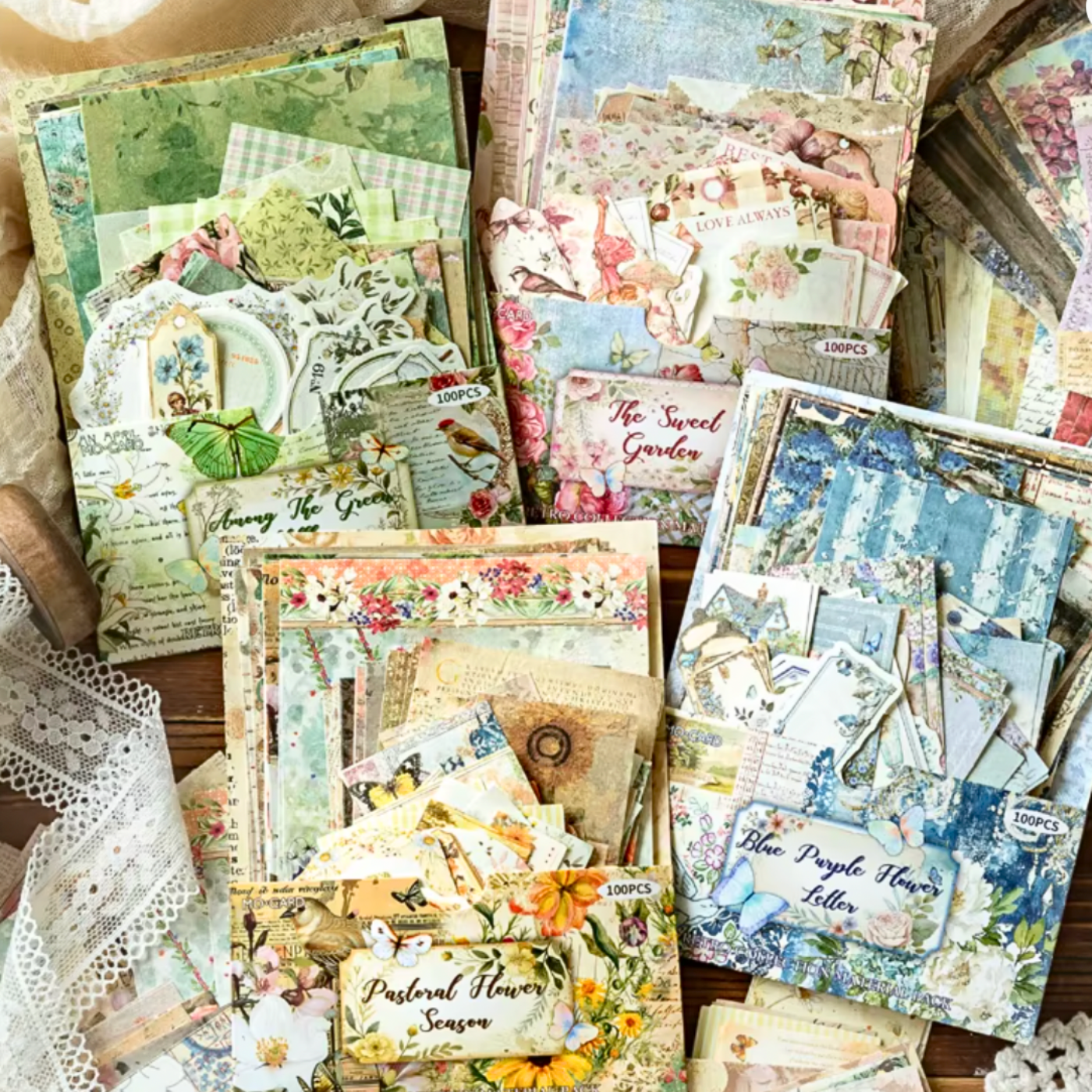 100 Pcs Botanical Paper Set