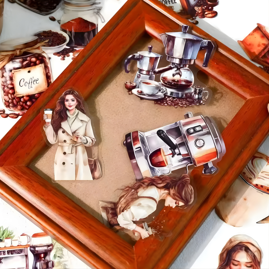 20 Pcs Coffee Life PET Stickers