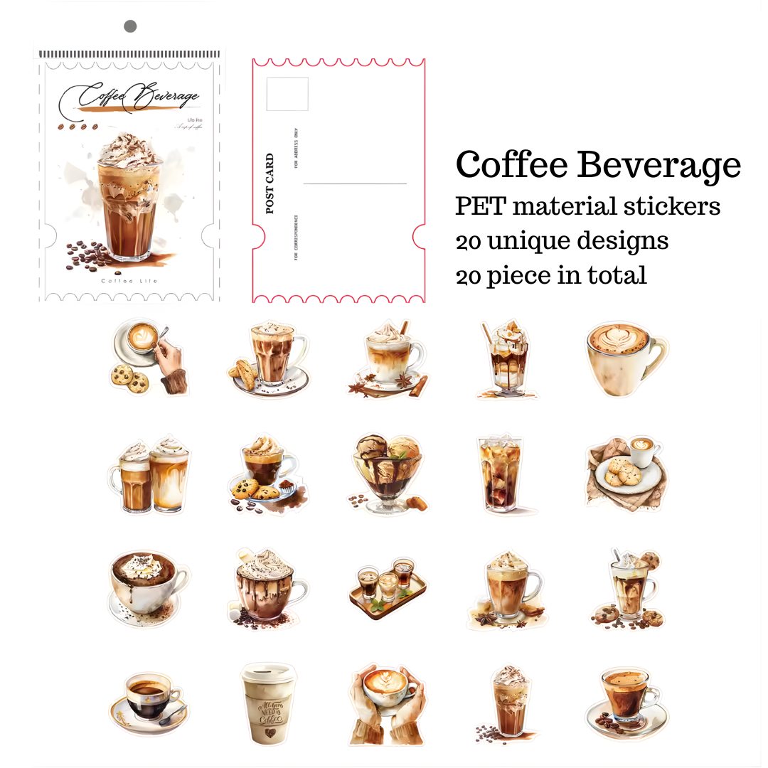 20 Pcs Coffee Life PET Stickers