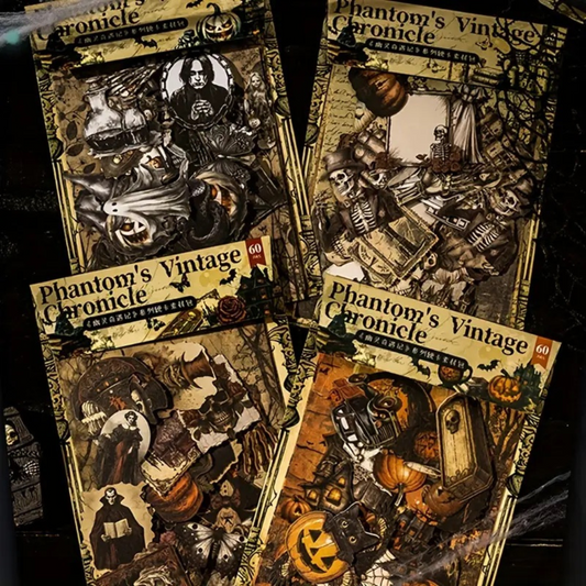 60 Pcs Vintage Horror Paper & Sticker Set