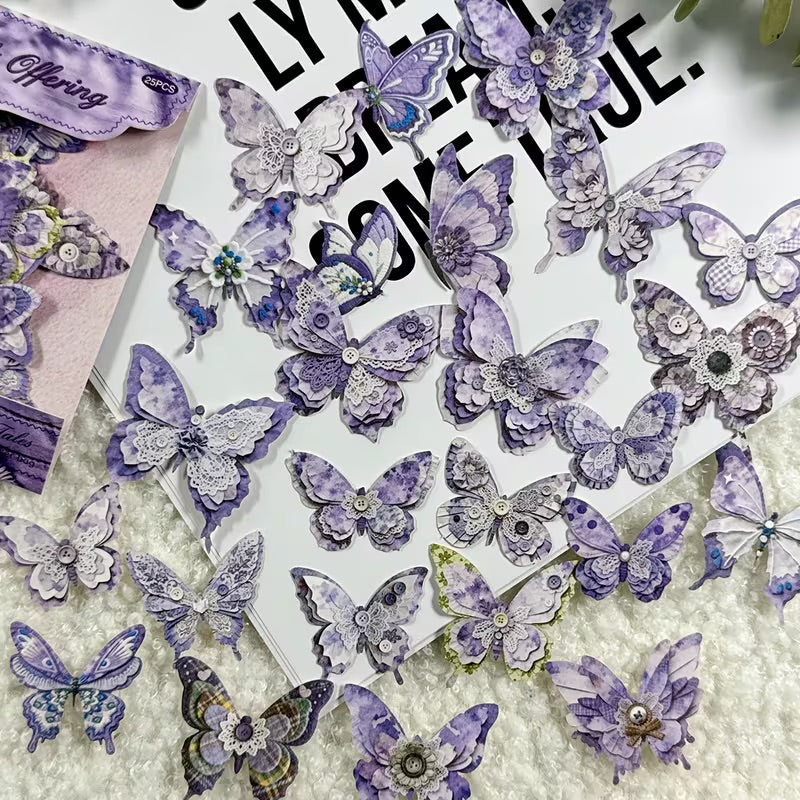 25 Pcs Layers & Lace Butterfly Stickers