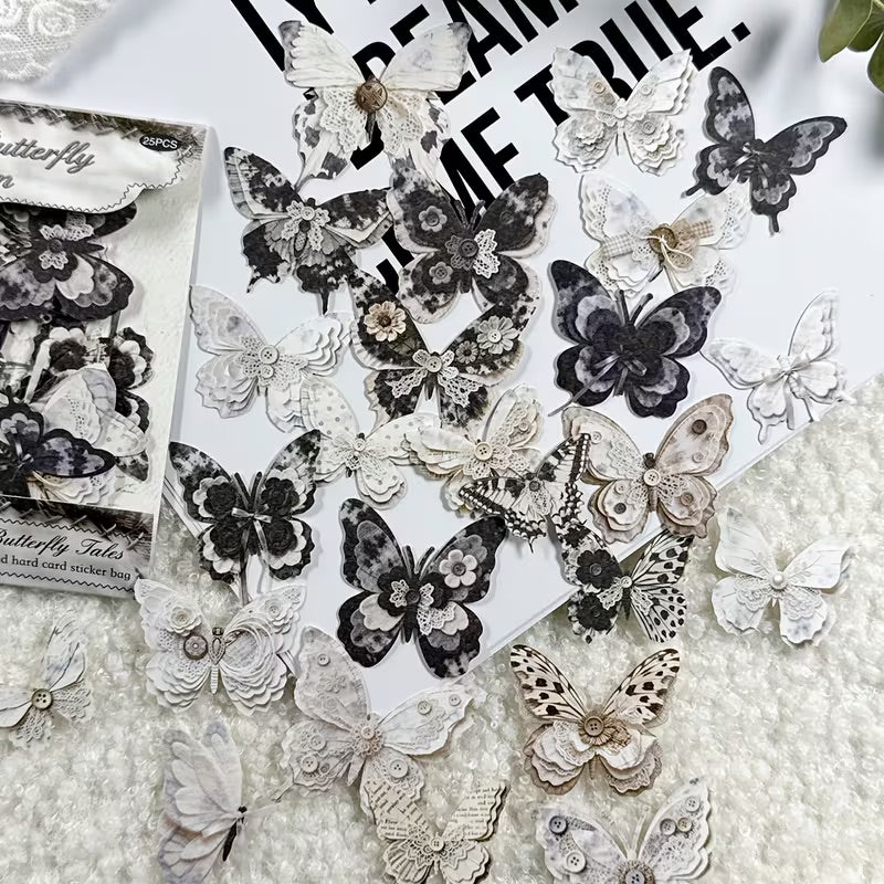25 Pcs Layers & Lace Butterfly Stickers