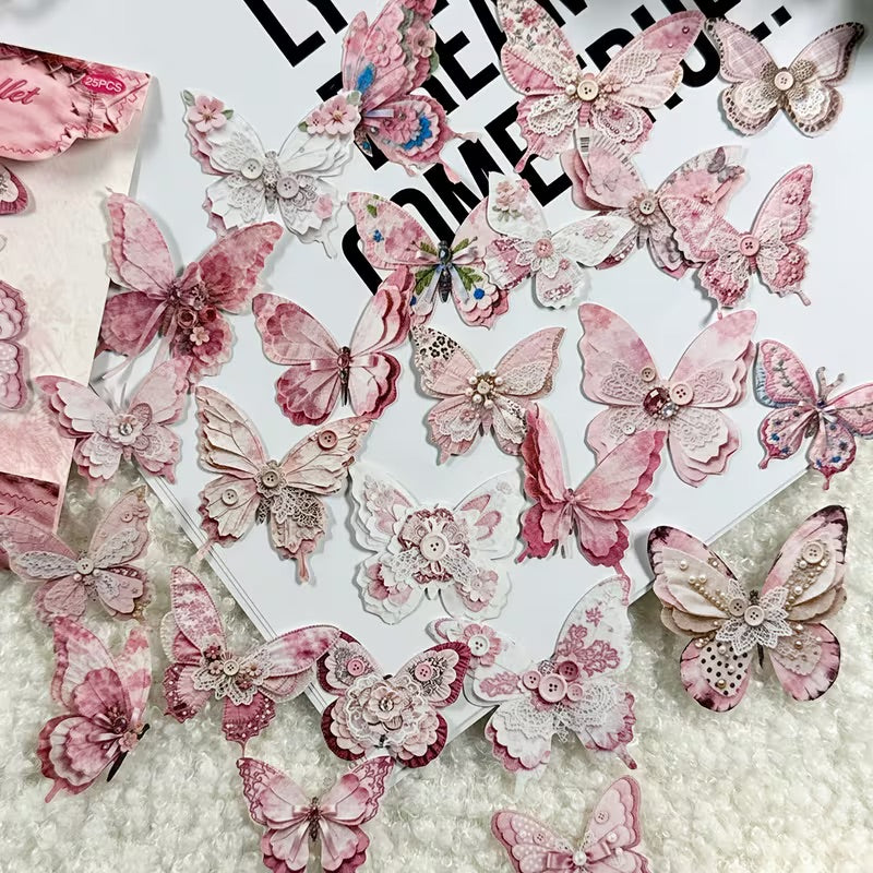 25 Pcs Layers & Lace Butterfly Stickers