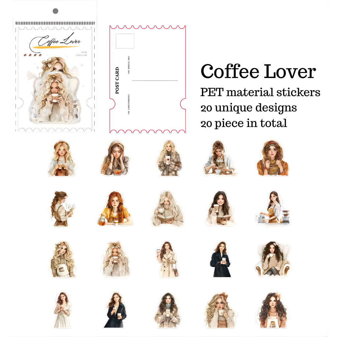 20 Pcs Coffee Life PET Stickers