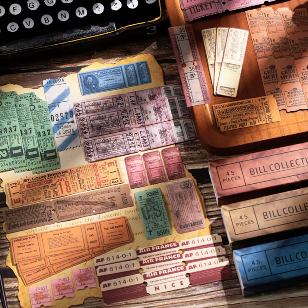 45 Pcs Vintage Ephemera Ticket Stickers