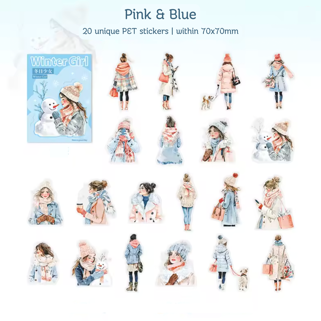 20 Pcs Winter Girl PET Stickers