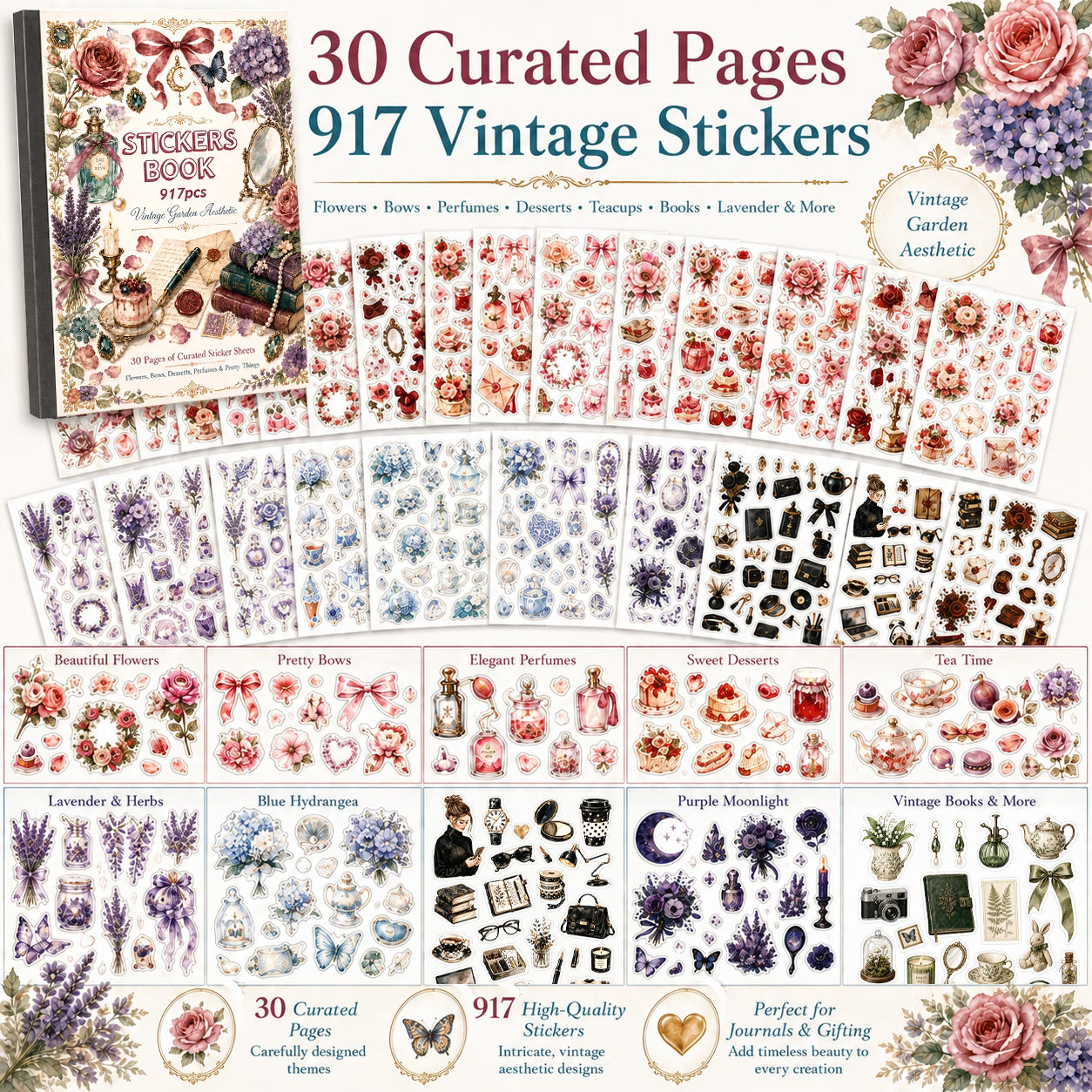 30 Page Vintage Garden Sticker Book