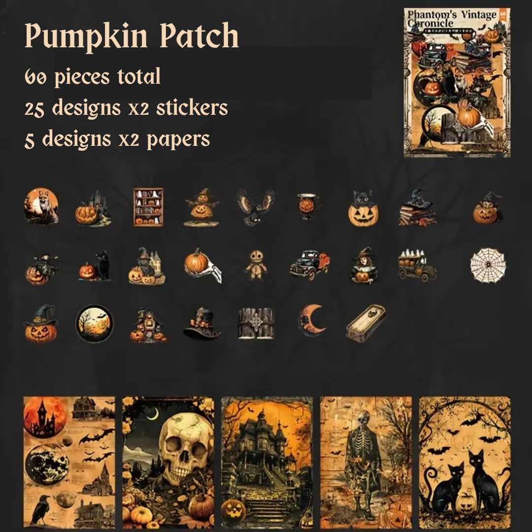 60 Pcs Vintage Horror Paper & Sticker Set