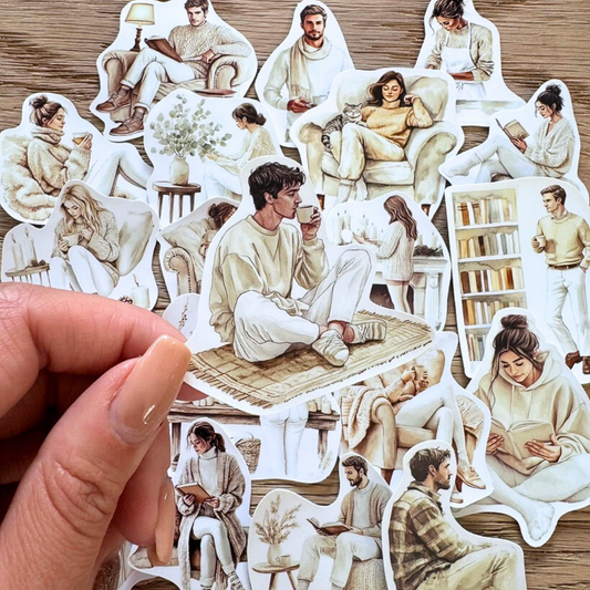 20 Pcs Neutral Home People Matte Stickers