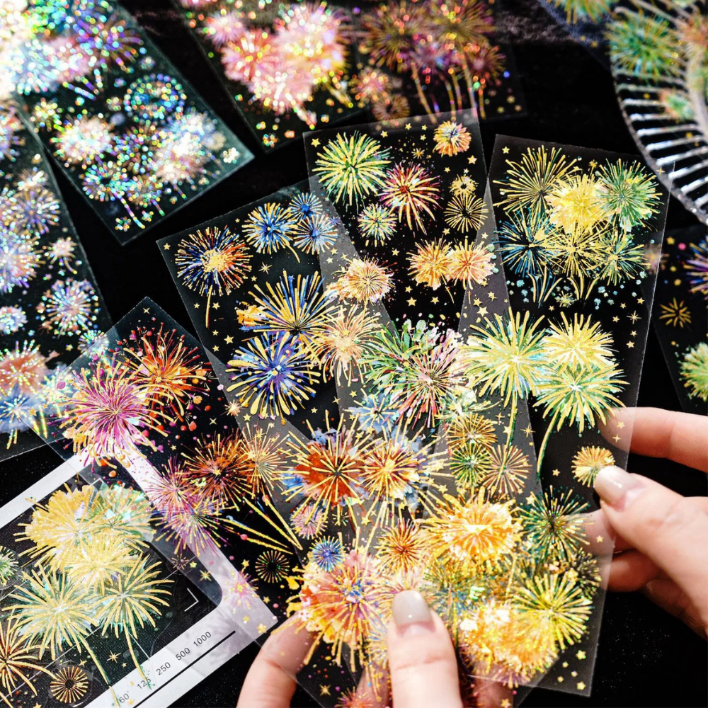 3 Page Firework Foil Sticker Sheets
