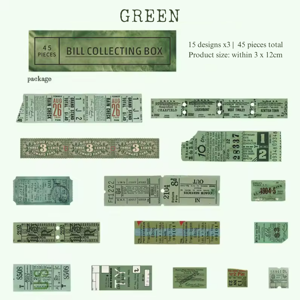 45 Pcs Vintage Ephemera Ticket Stickers