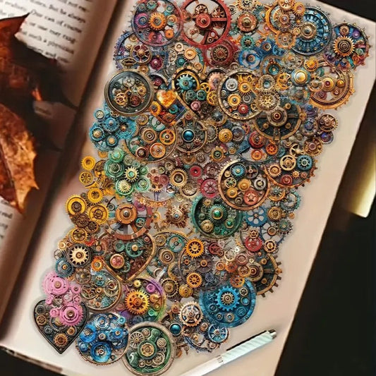 50 Pcs Steampunk Gears PET Stickers