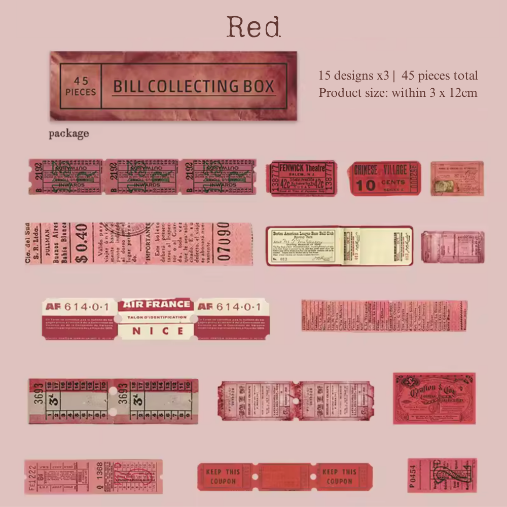 45 Pcs Vintage Ephemera Ticket Stickers