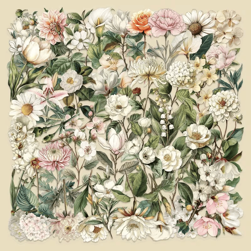 50 Pcs Botanical Bloom PET Stickers
