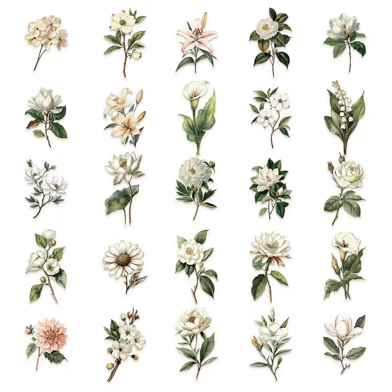 50 Pcs Botanical Bloom PET Stickers