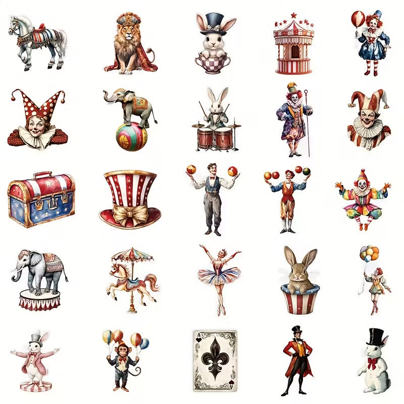 50 Pcs Big Top Circus PET Stickers