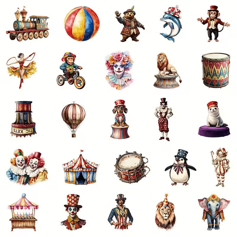 50 Pcs Big Top Circus PET Stickers