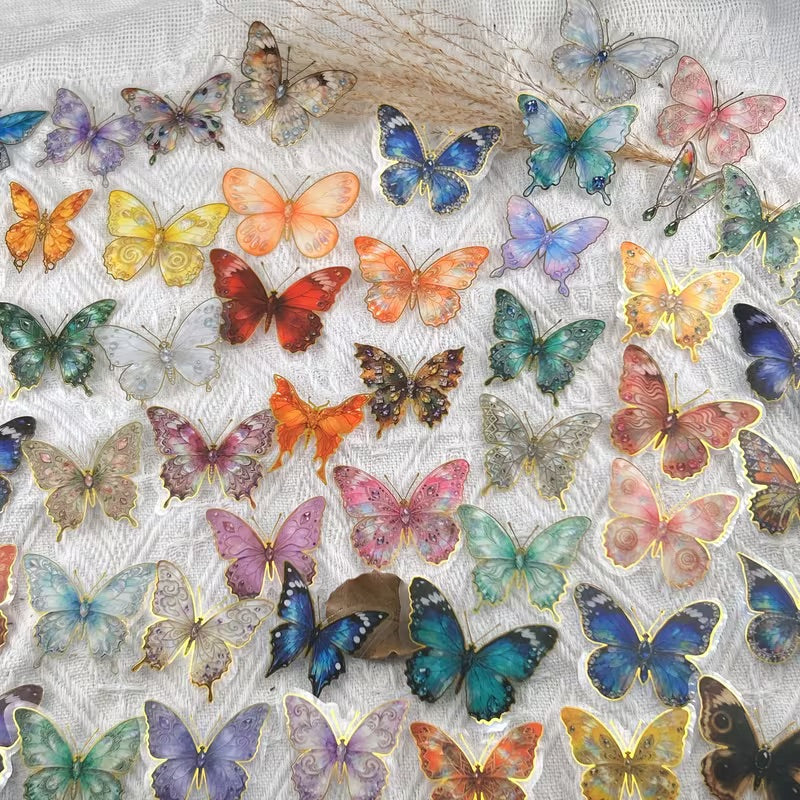 50 Pcs Jewel Butterfly PET Stickers