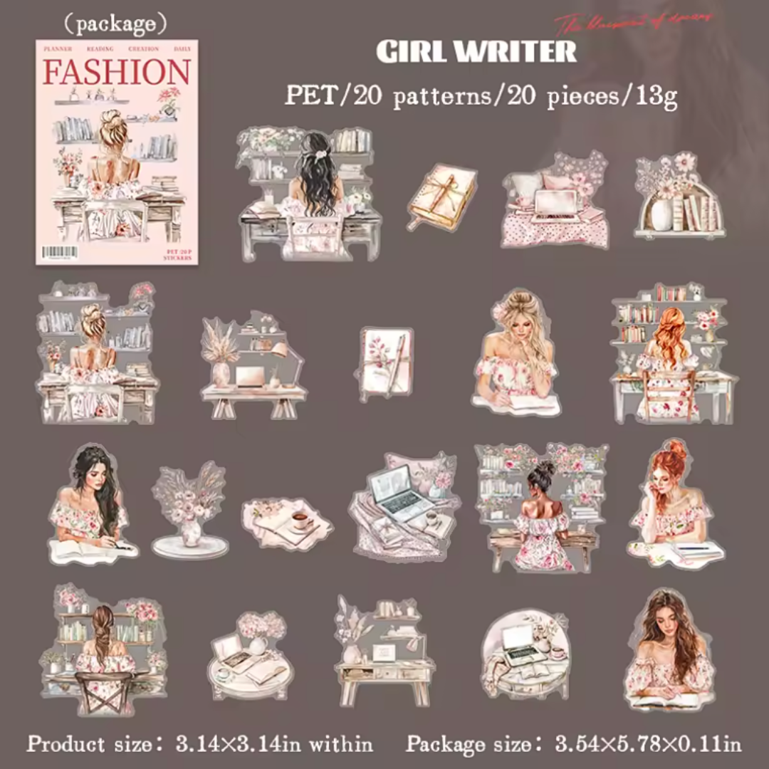 20 Pcs Fashion Journal Girl Stickers