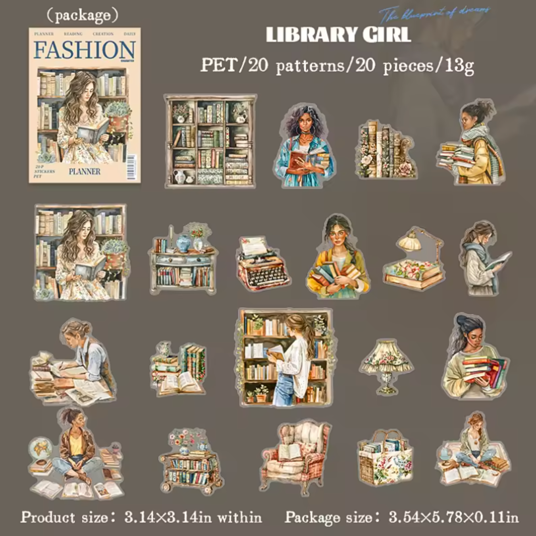 20 Pcs Fashion Journal Girl Stickers