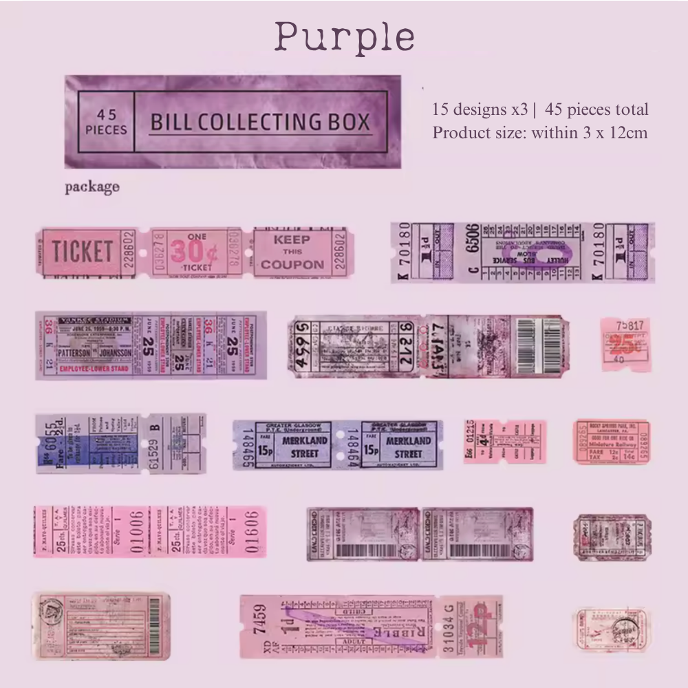 45 Pcs Vintage Ephemera Ticket Stickers