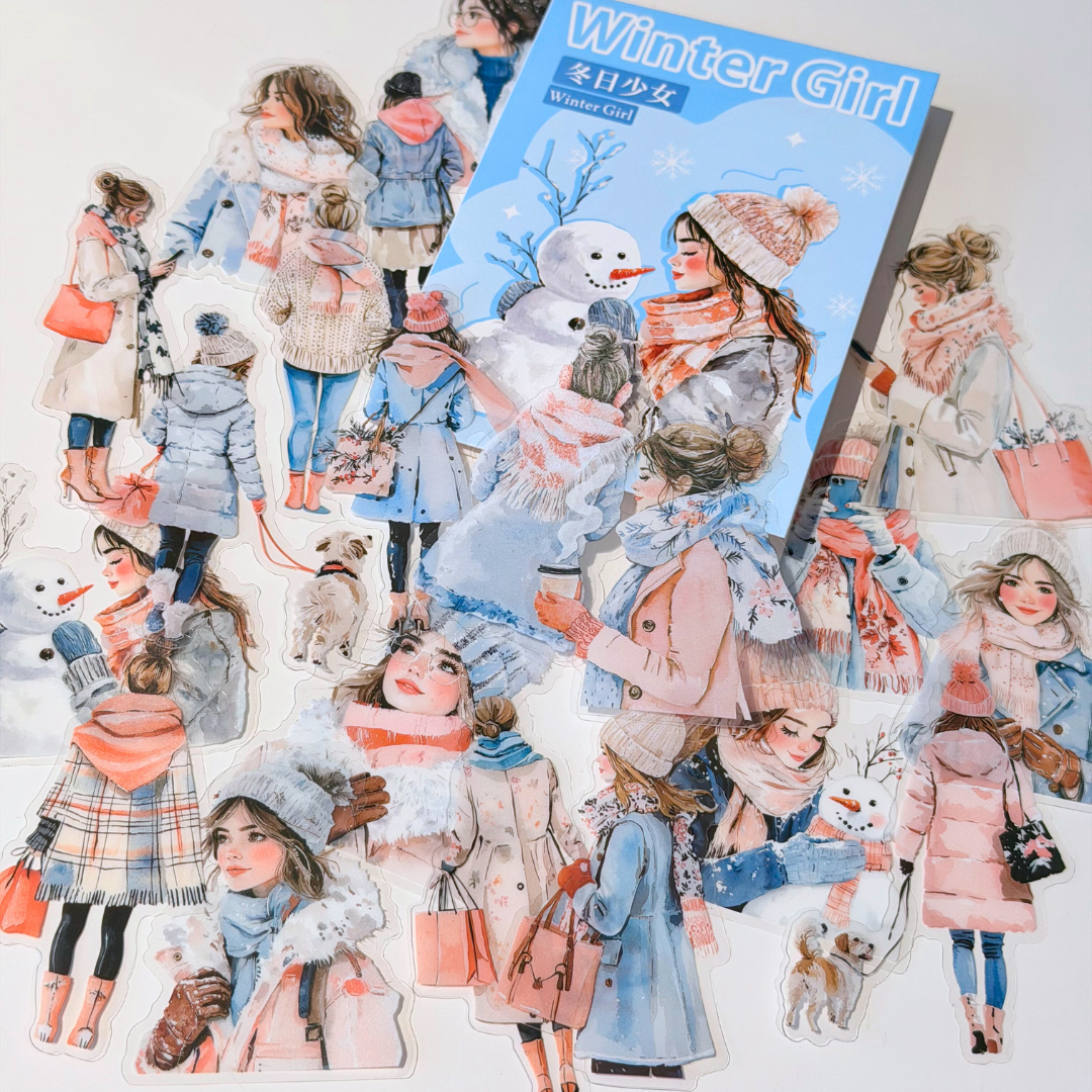 20 Pcs Winter Girl PET Stickers