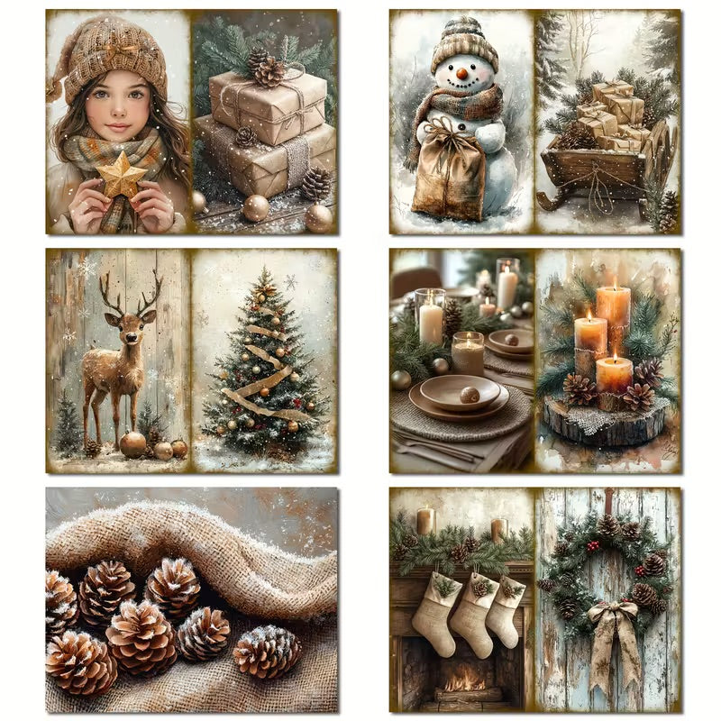 62 Pcs Rustic Christmas Paper & Sticker Set