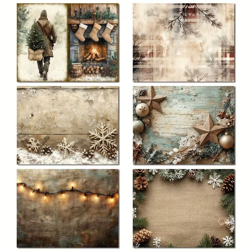 62 Pcs Rustic Christmas Paper & Sticker Set