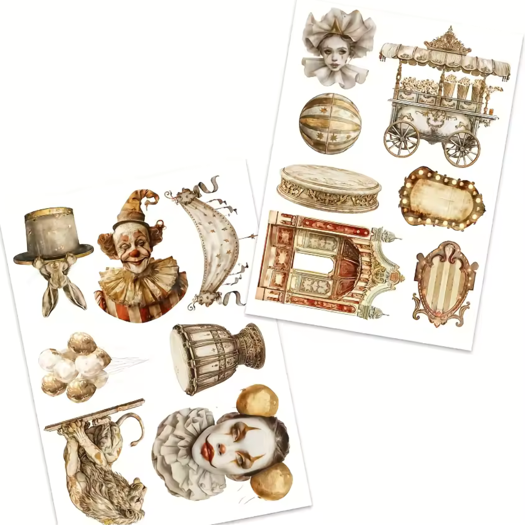 102 Pcs Vintage Circus Tour Sticker Sheets