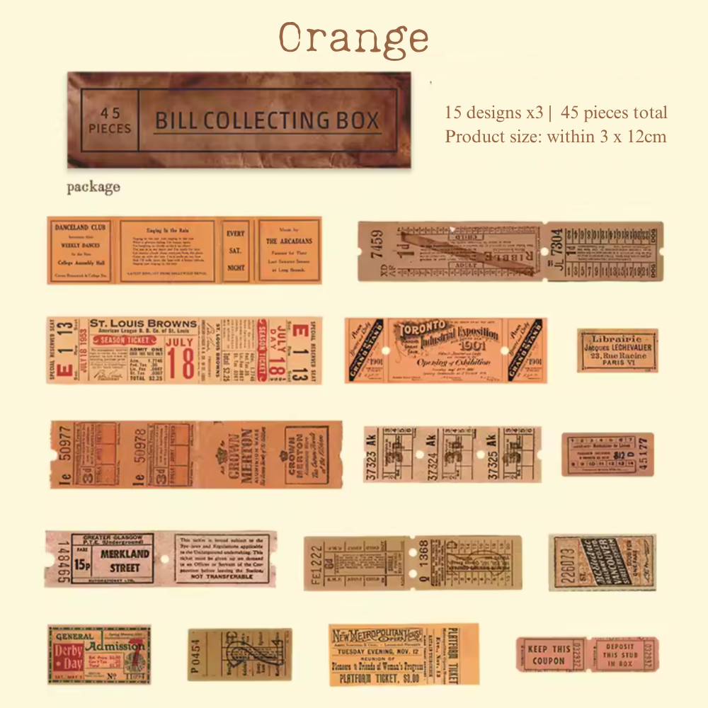 45 Pcs Vintage Ephemera Ticket Stickers