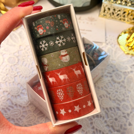 6 Pcs Traditional Christmas Washi Tape Set