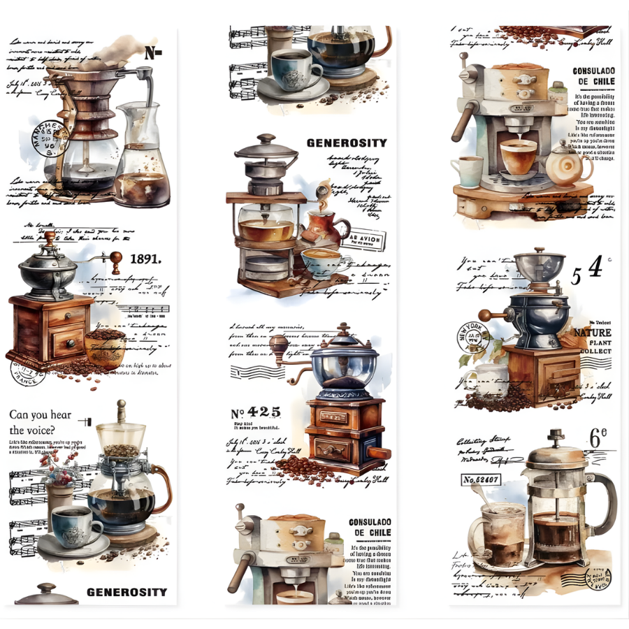2m Vintage Coffee Machine Washi Tape