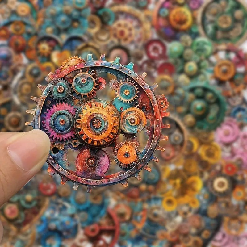 50 Pcs Steampunk Gears PET Stickers