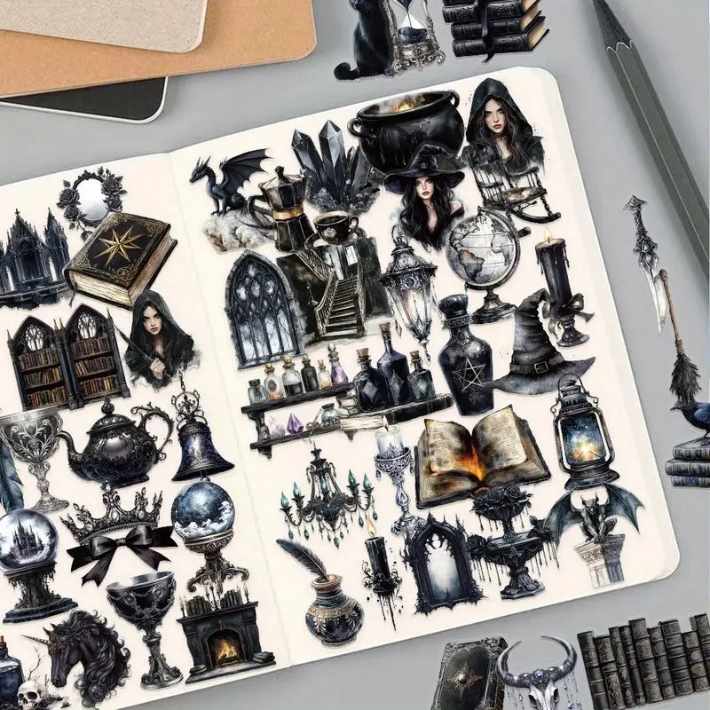 50 Pcs Gothic Dark Castle PET Stickers