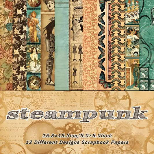 12 Page Vintage Steampunk 6x6 Paper Pack