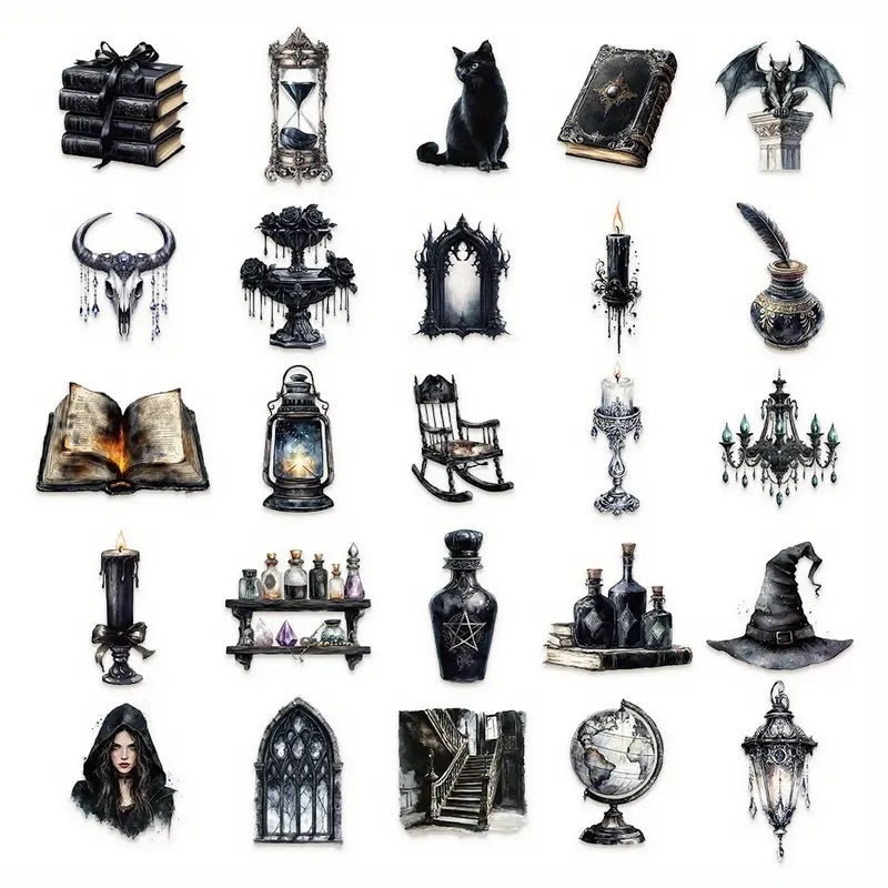 50 Pcs Gothic Dark Castle PET Stickers