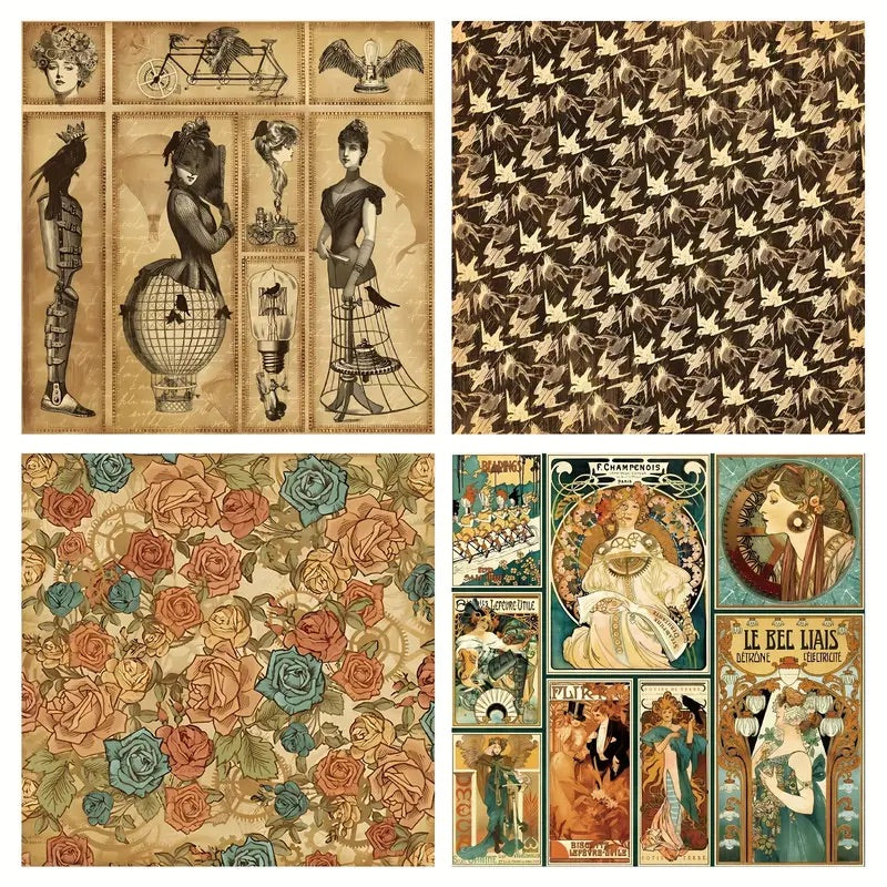 12 Page Vintage Steampunk 6x6 Paper Pack