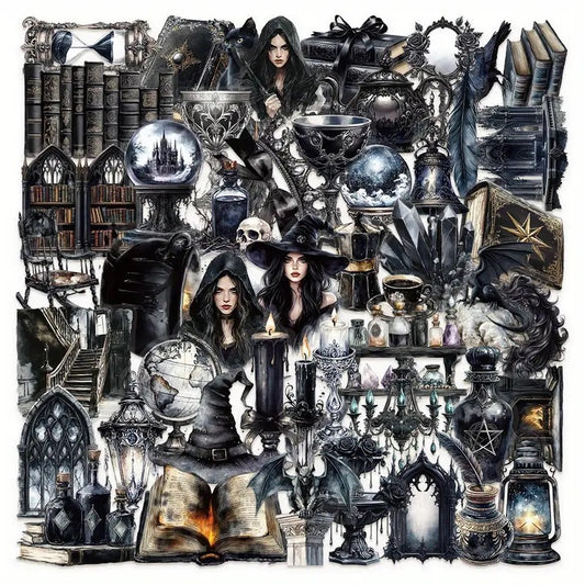 50 Pcs Gothic Dark Castle PET Stickers