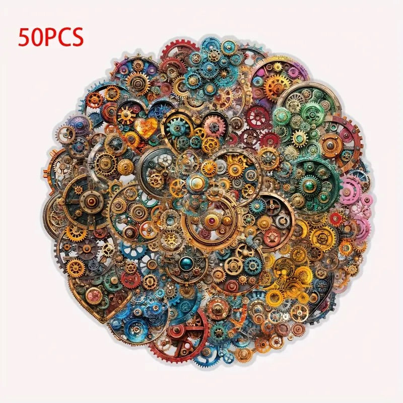 50 Pcs Steampunk Gears PET Stickers