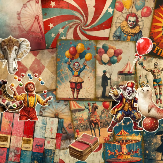 50 Pcs Vintage Circus Paper & Sticker Set