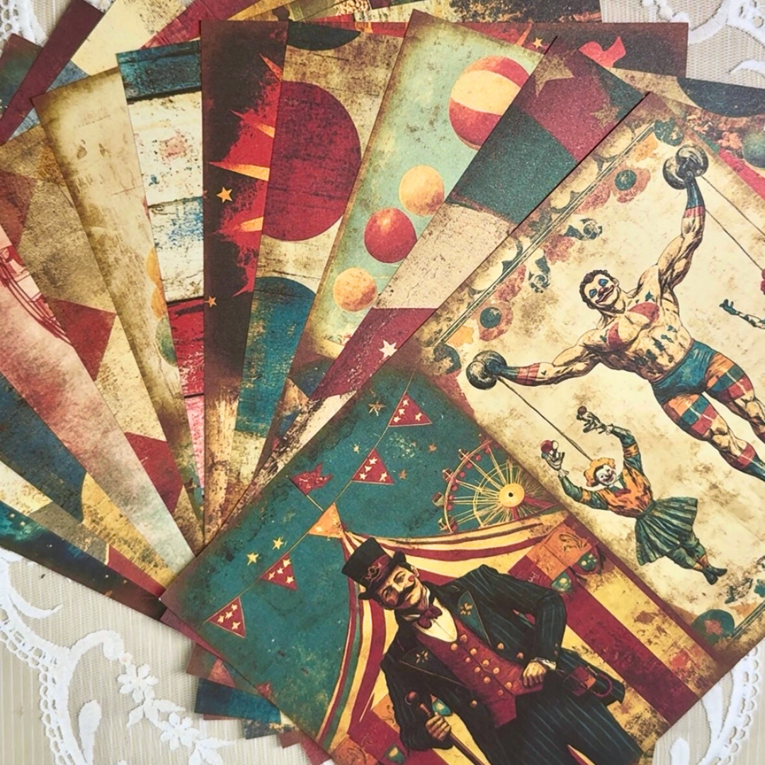50 Pcs Vintage Circus Paper & Sticker Set