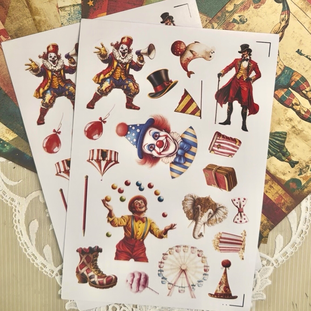 50 Pcs Vintage Circus Paper & Sticker Set