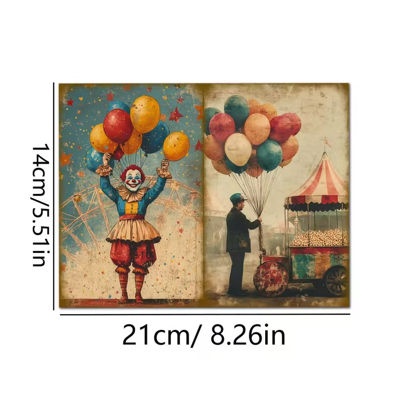 50 Pcs Vintage Circus Paper & Sticker Set – Scrapbook & Journal