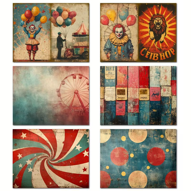 50 Pcs Vintage Circus Paper & Sticker Set