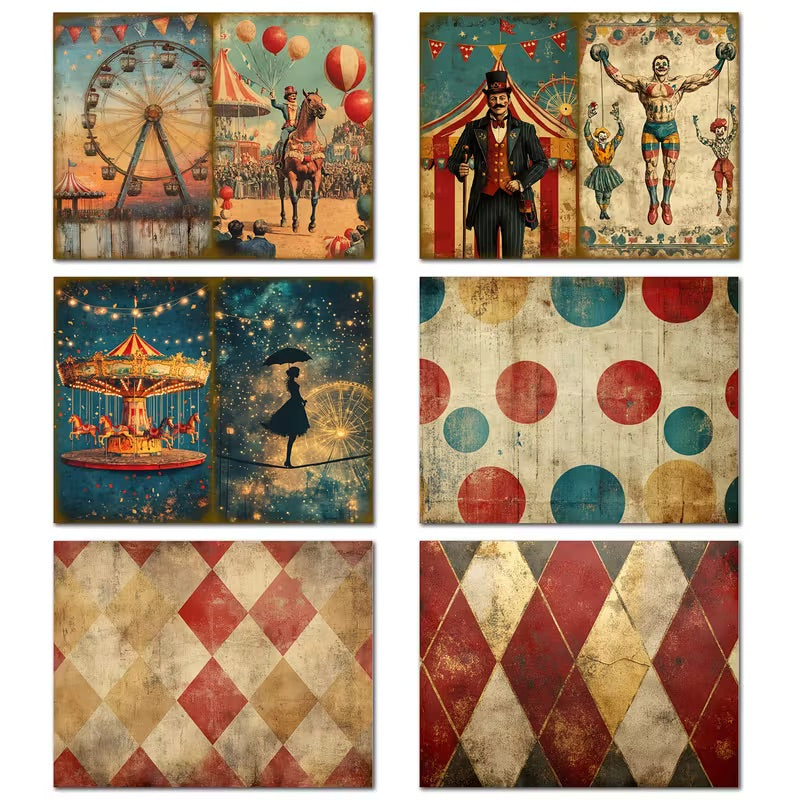 50 Pcs Vintage Circus Paper & Sticker Set